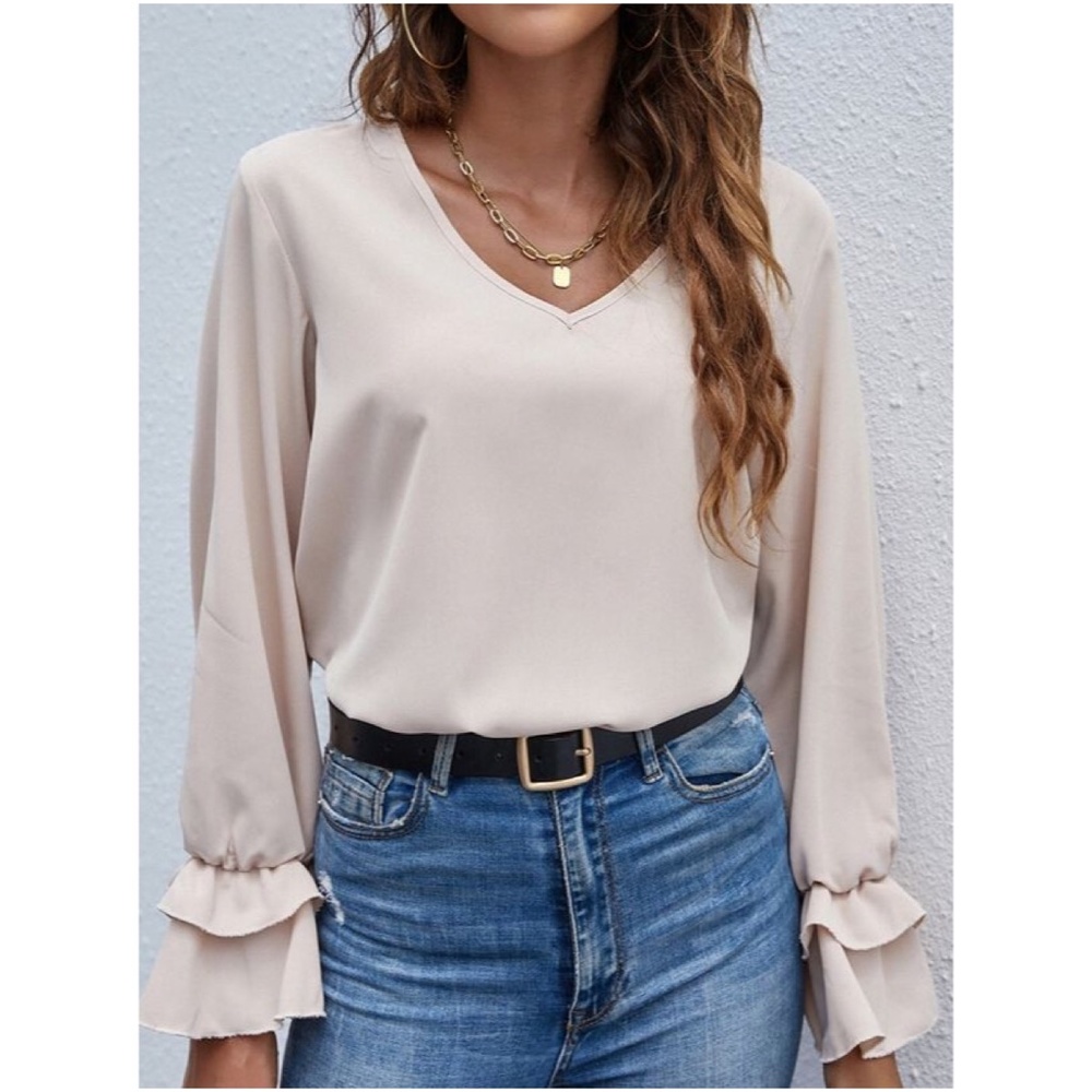 Bohemian Cream Ruffle Sleeve Top Minimalist - Picture 5 of 5
